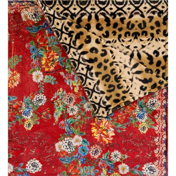 NWT Johnny Was BIYA Laurel Canyon Cozy Blanket Throw Reversible Bobcat Forest - Picture 1 of 9